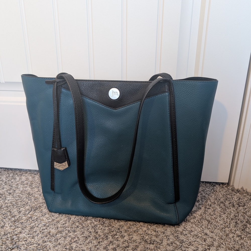 Jessica Moore Teal and Black Leather Tote Bag